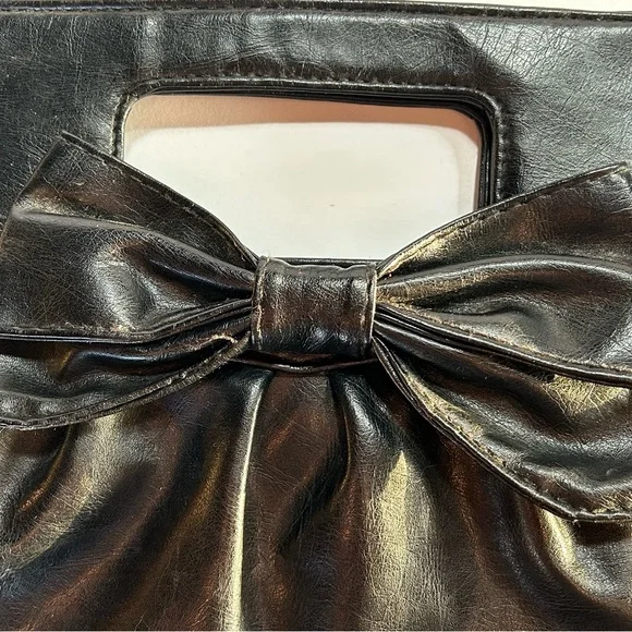 Black Leather Bow Handbag Purse Clutch with Bow - Picture 3 of 6